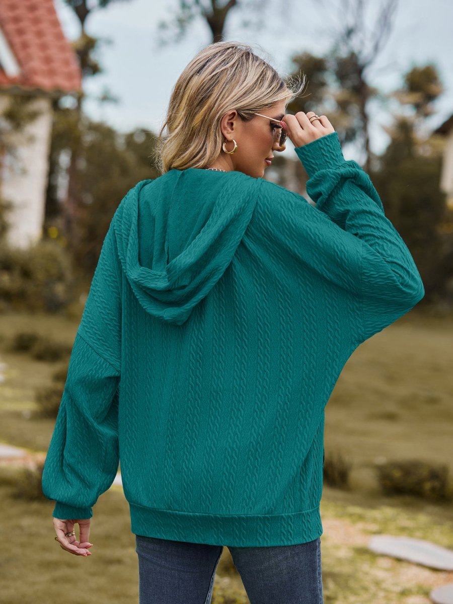 Zip Up Drawstring Long Sleeve Hooded Jacket - Outerwear