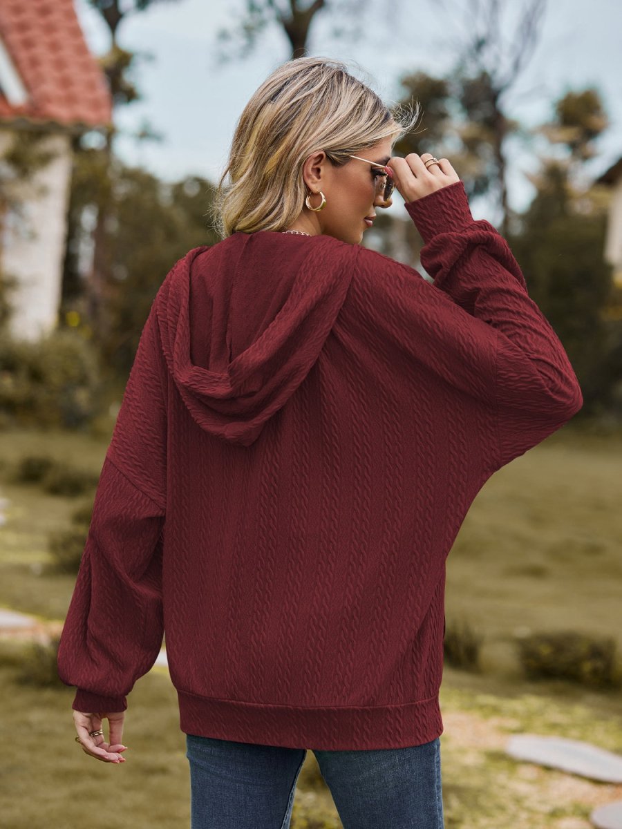 Zip Up Drawstring Long Sleeve Hooded Jacket - Outerwear