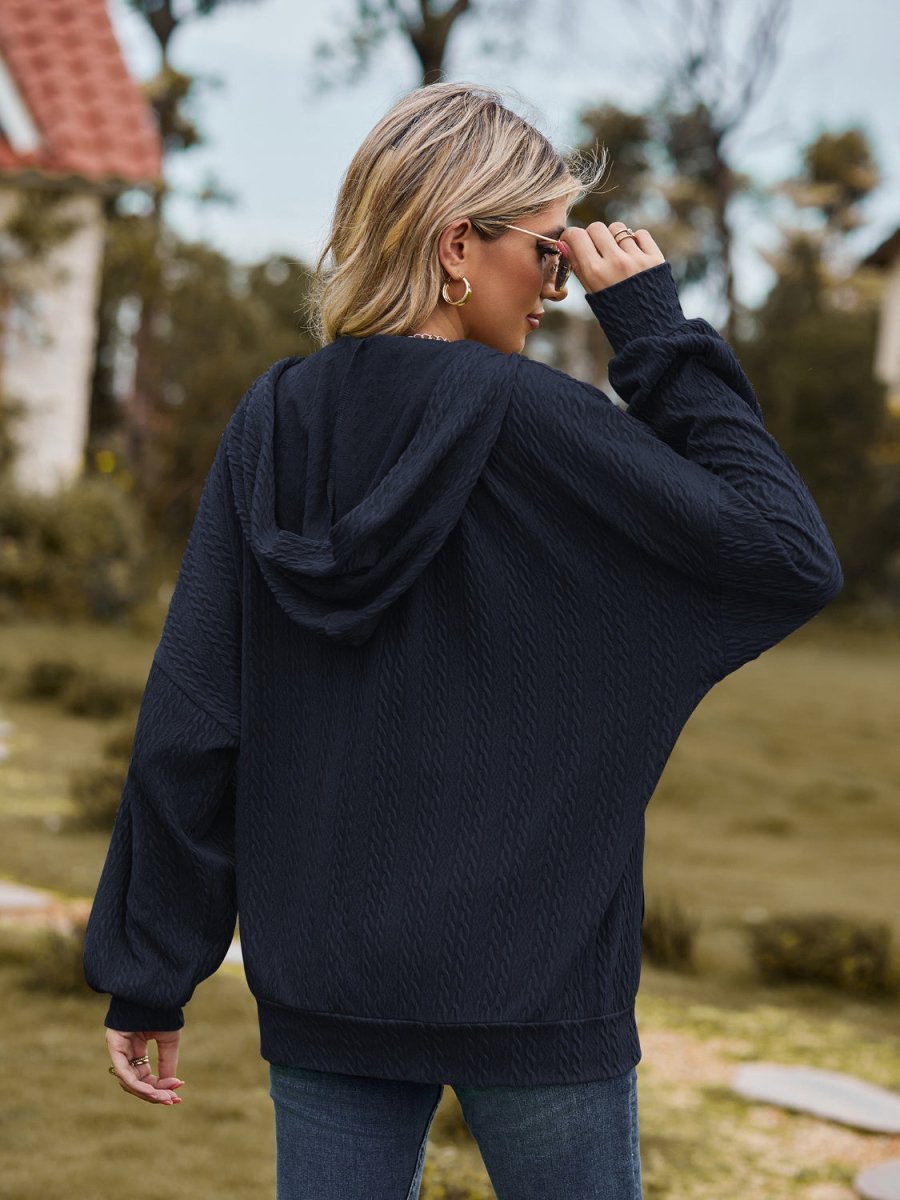 Zip Up Drawstring Long Sleeve Hooded Jacket - Outerwear