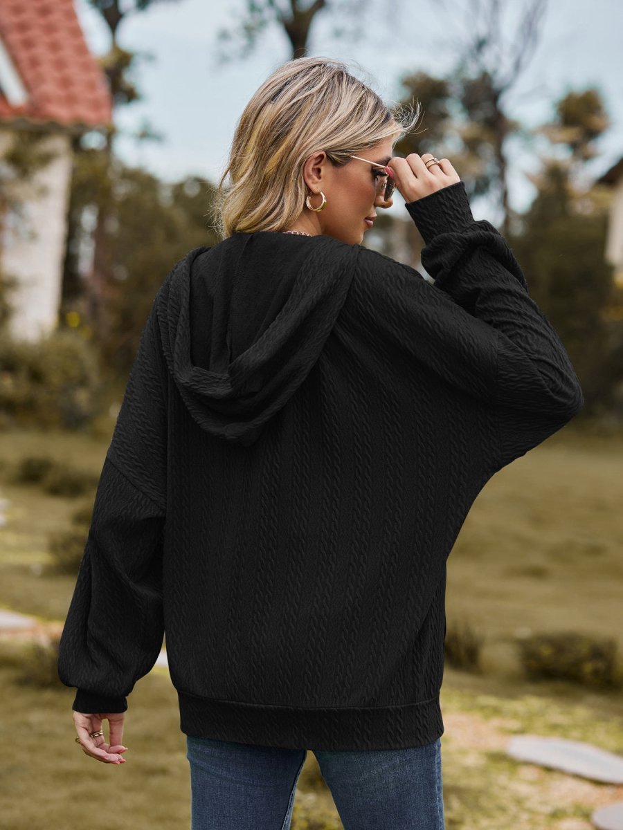 Zip Up Drawstring Long Sleeve Hooded Jacket - Outerwear