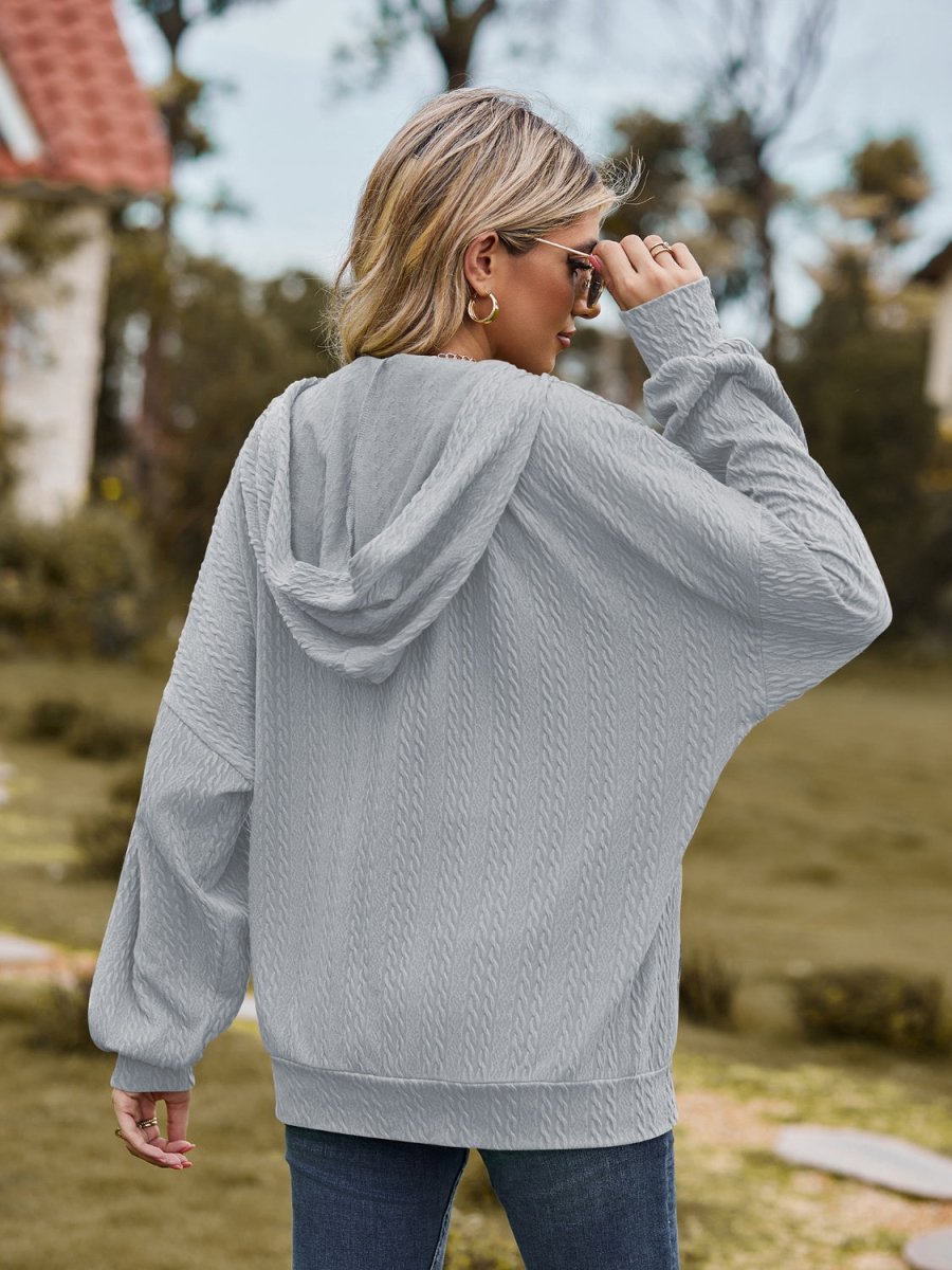 Zip Up Drawstring Long Sleeve Hooded Jacket - Outerwear