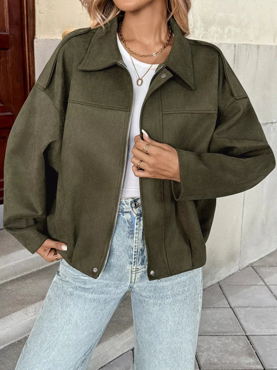 Zip Up Drop Shoulder Jacket - 