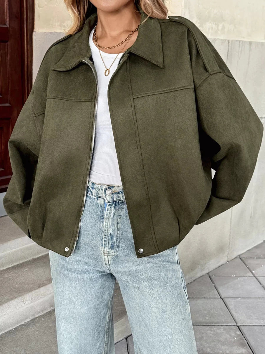 Zip Up Drop Shoulder Jacket - 
