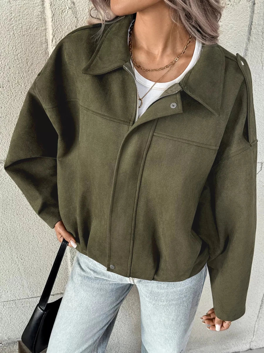 Zip Up Drop Shoulder Jacket - 