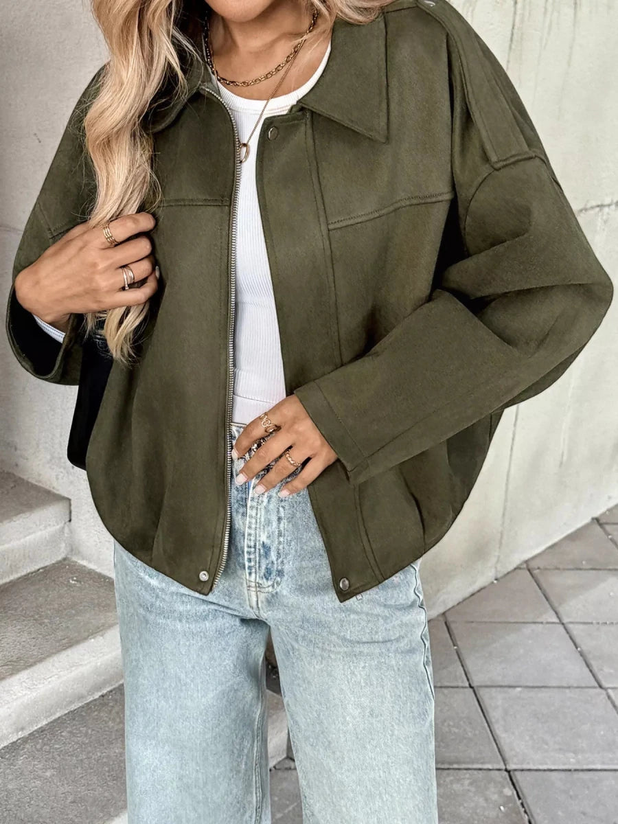 Zip Up Drop Shoulder Jacket - 