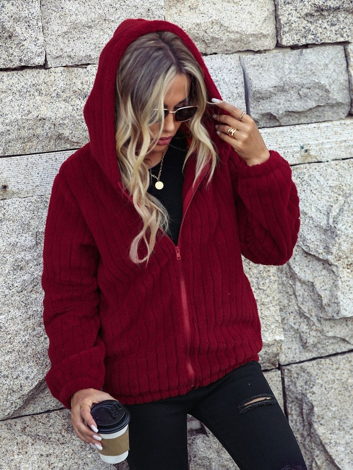 Zip - Up Hooded Jacket with Pockets - Outerwear