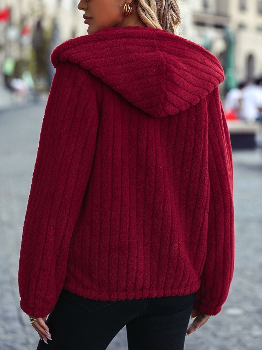Zip - Up Hooded Jacket with Pockets - Outerwear