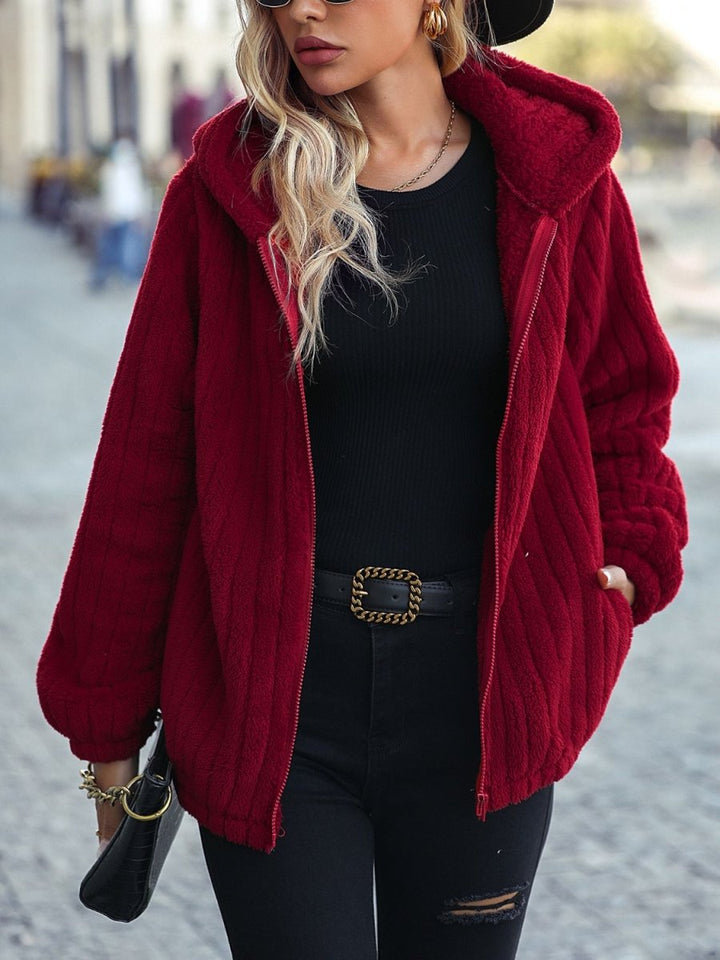 Zip - Up Hooded Jacket with Pockets - Outerwear