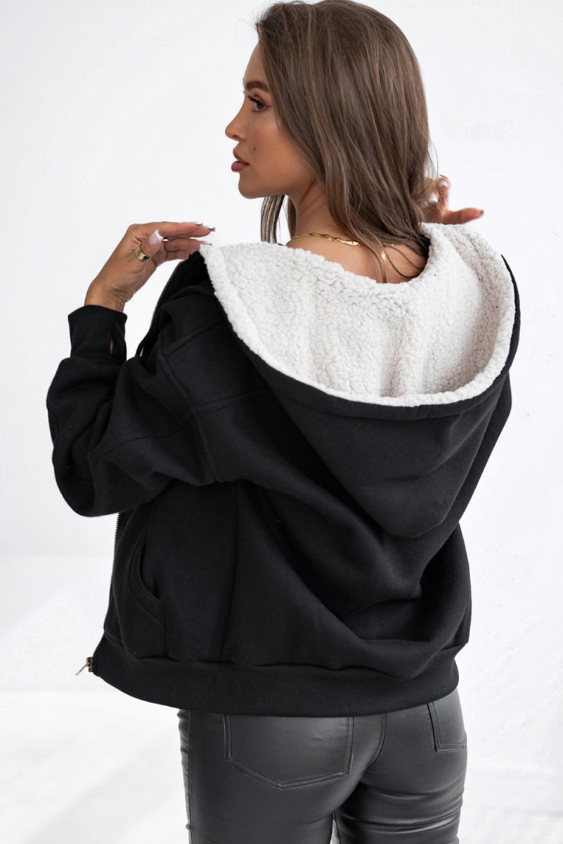 Zip Up Long Sleeve Hooded Jacket - Outerwear
