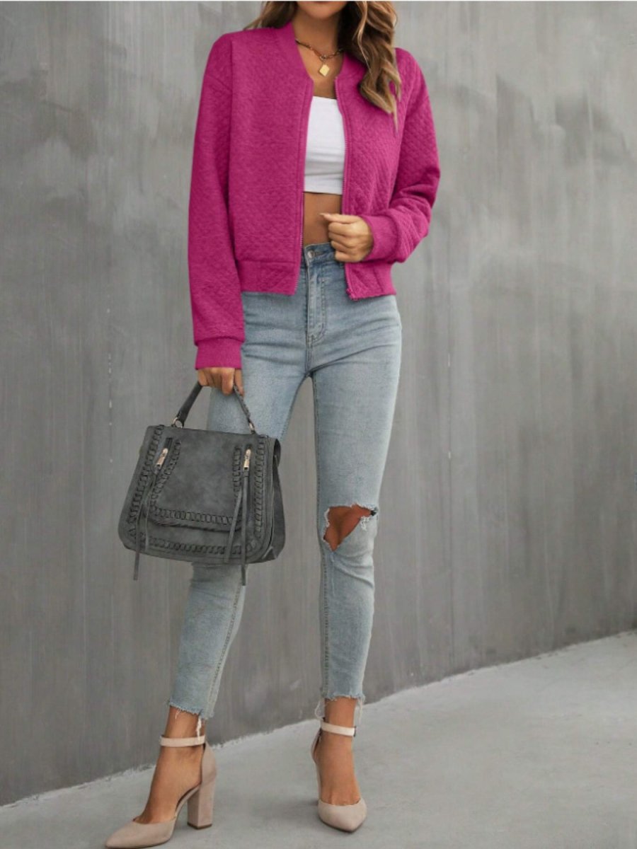 Zip Up Long Sleeve Jacket - Outerwear