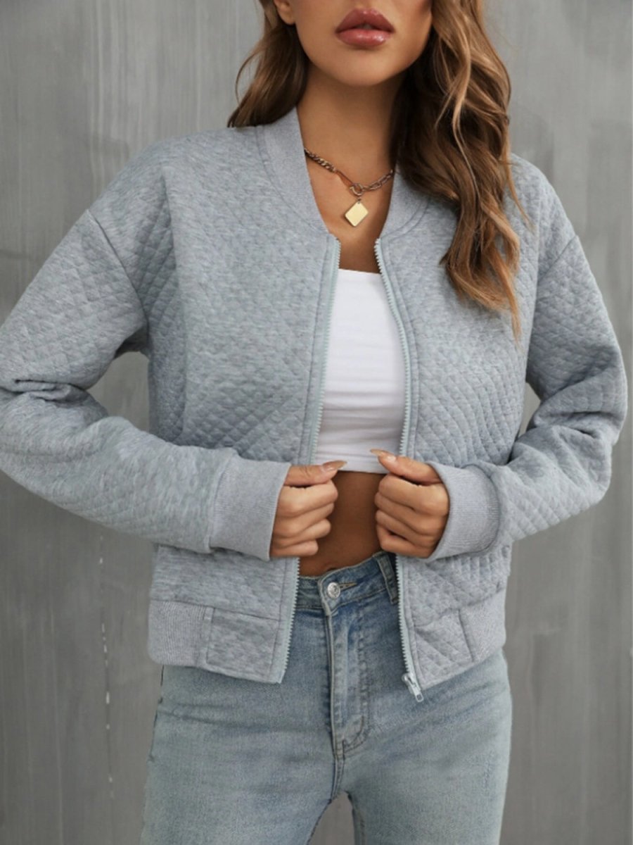 Zip Up Long Sleeve Jacket - Outerwear