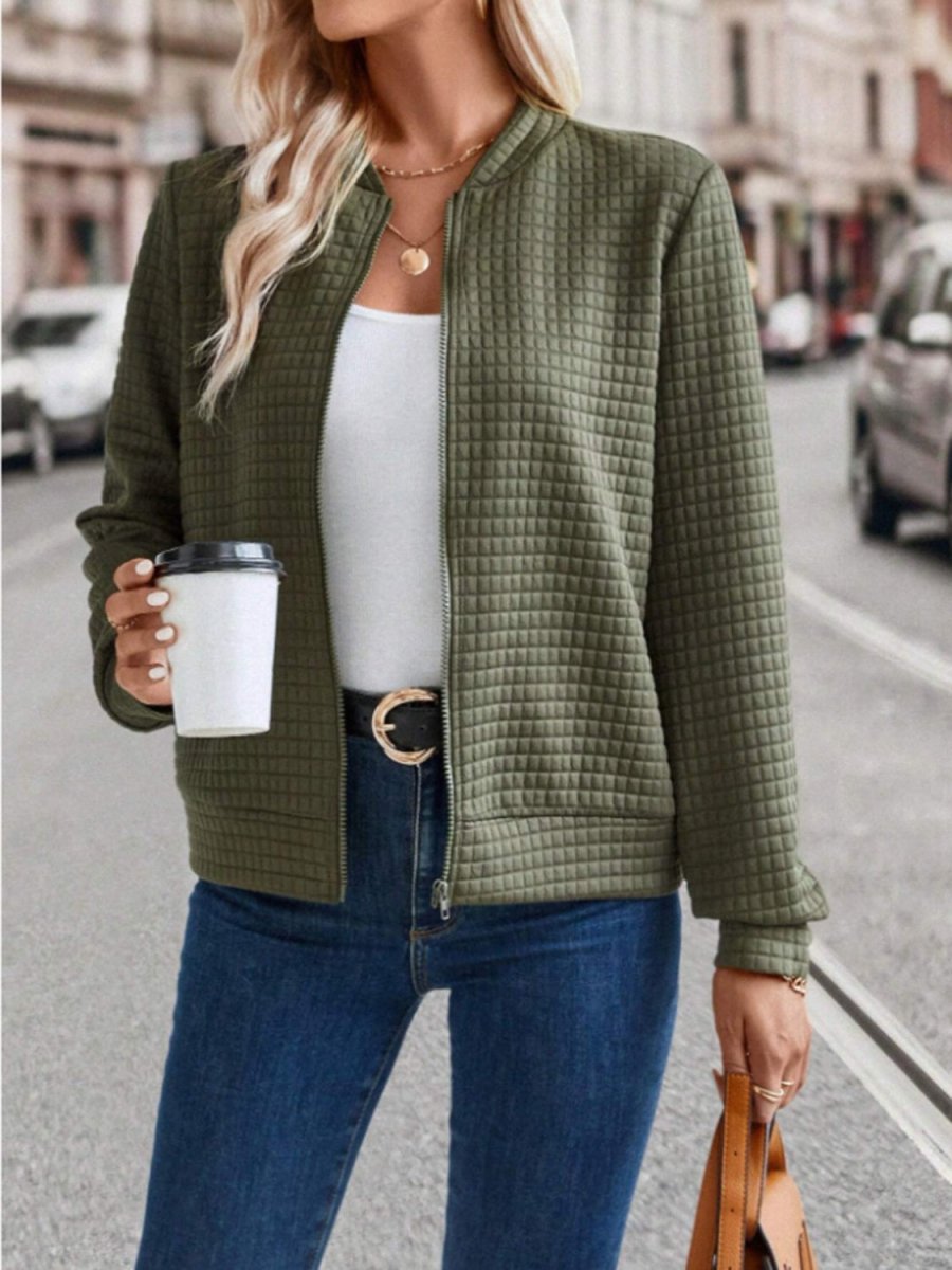 Zip Up Long Sleeve Jacket - Outerwear