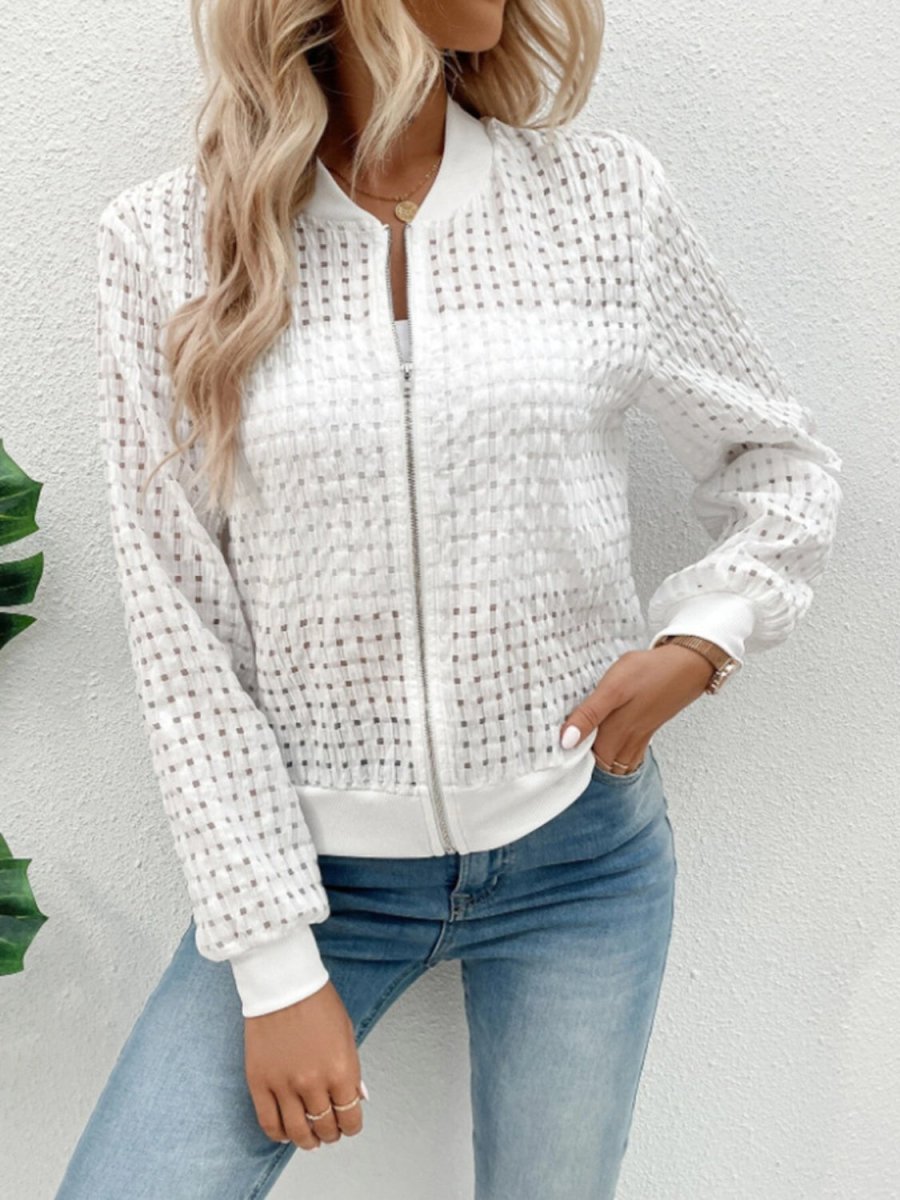 Zip Up Long Sleeve Jacket - Outerwear