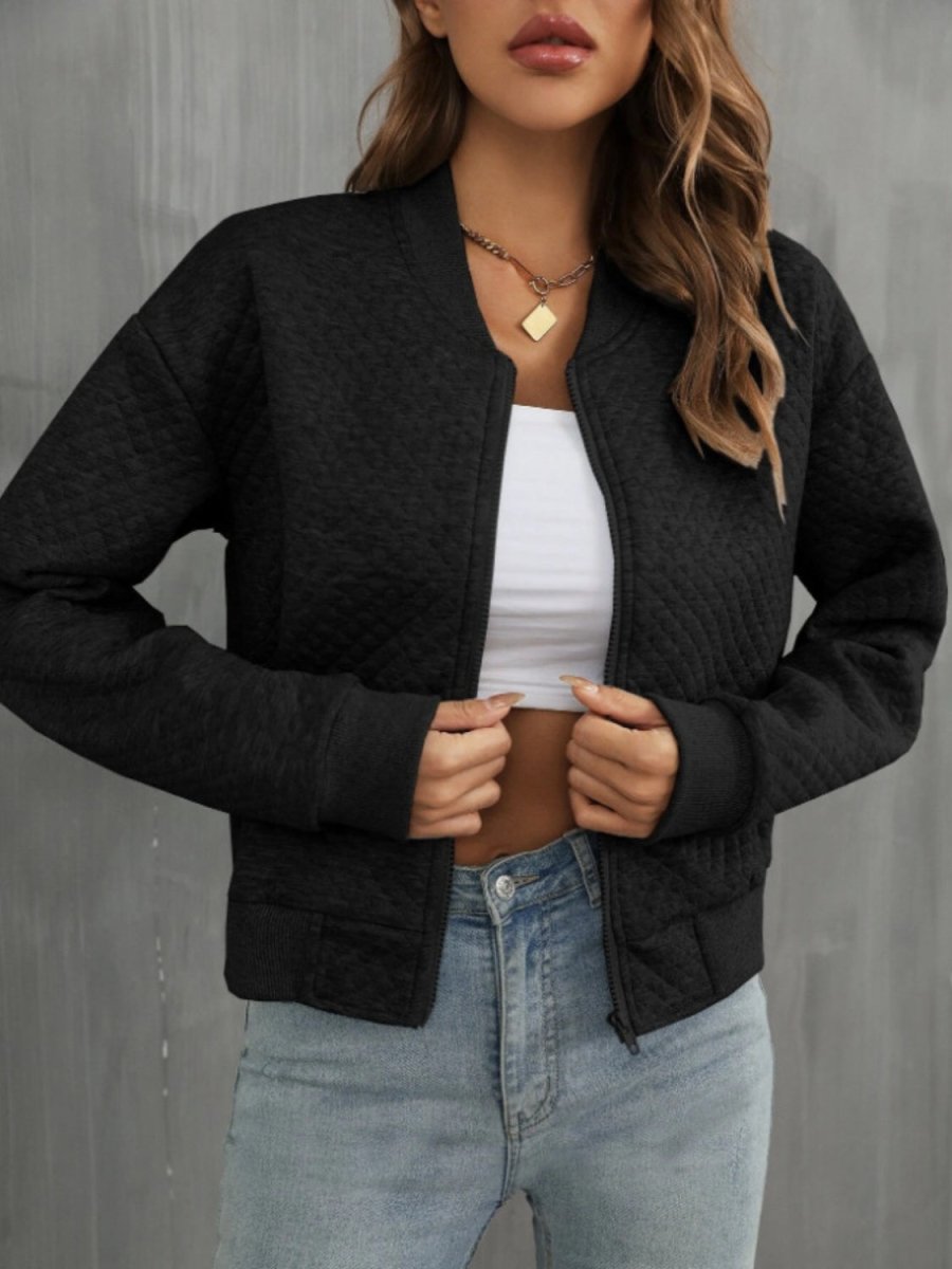Zip Up Long Sleeve Jacket - Outerwear