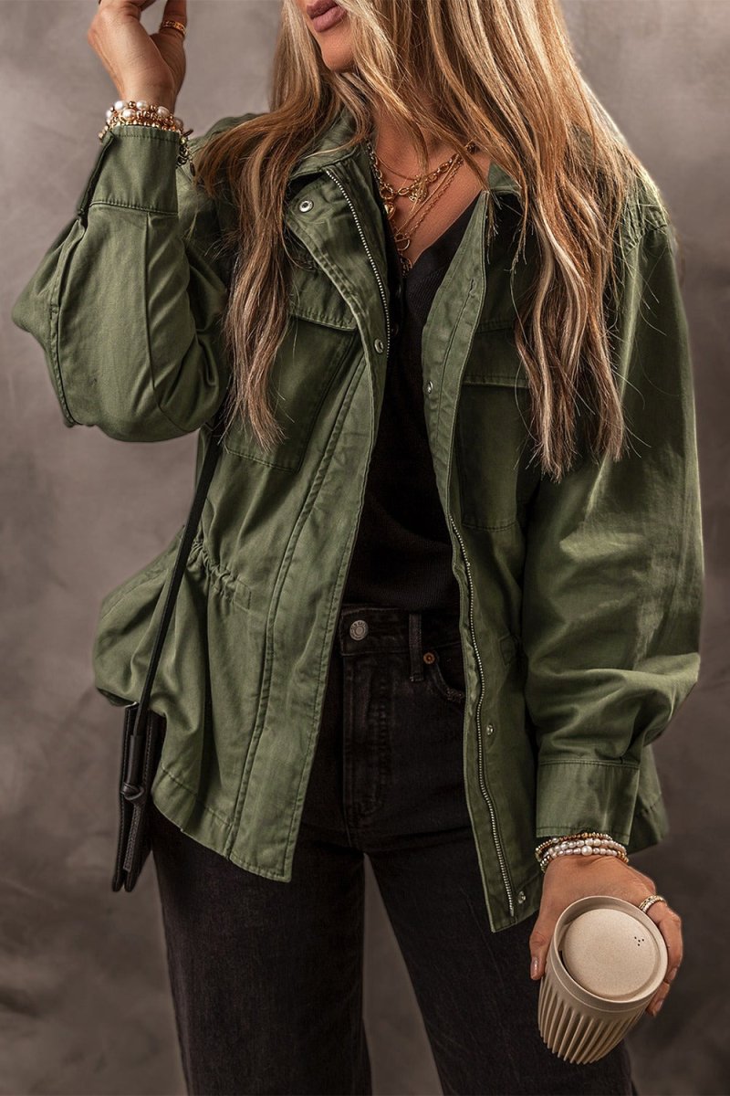 Zip Up Long Sleeve Jacket - Outerwear