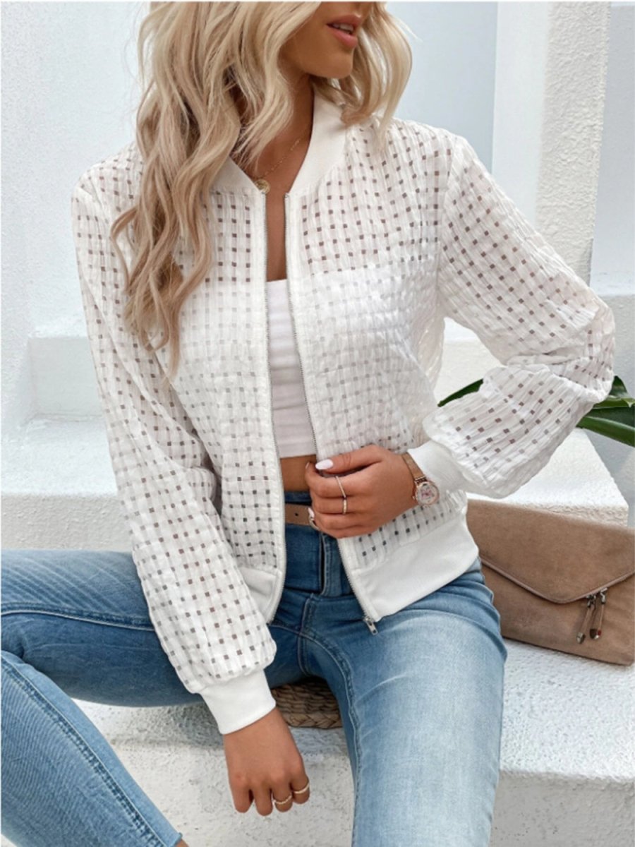 Zip Up Long Sleeve Jacket - Outerwear