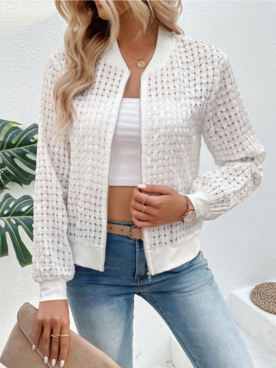 Zip Up Long Sleeve Jacket - Outerwear