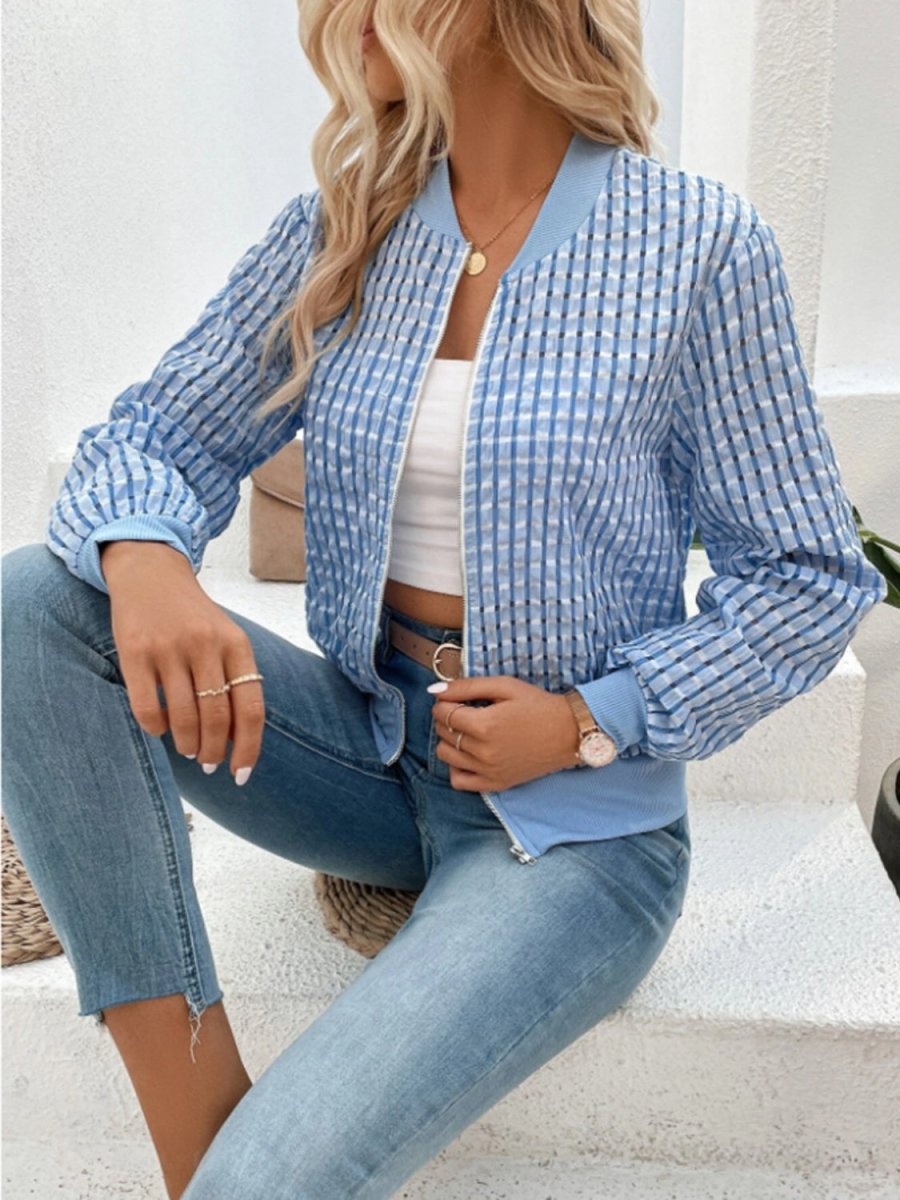 Zip Up Long Sleeve Jacket - Outerwear