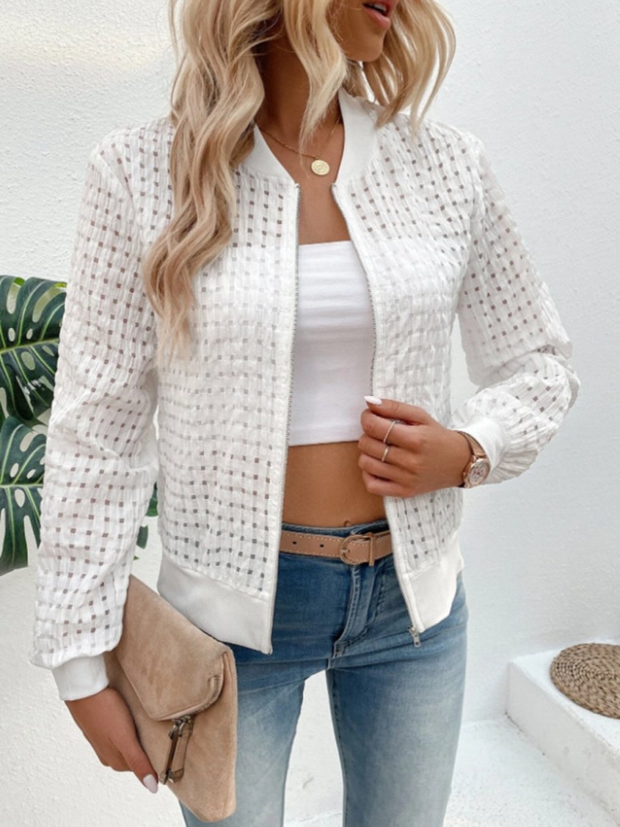 Zip Up Long Sleeve Jacket - Outerwear