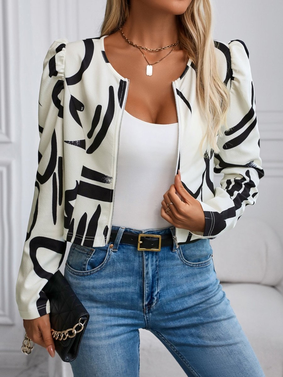 Zip Up Long Sleeve Jacket - Outerwear