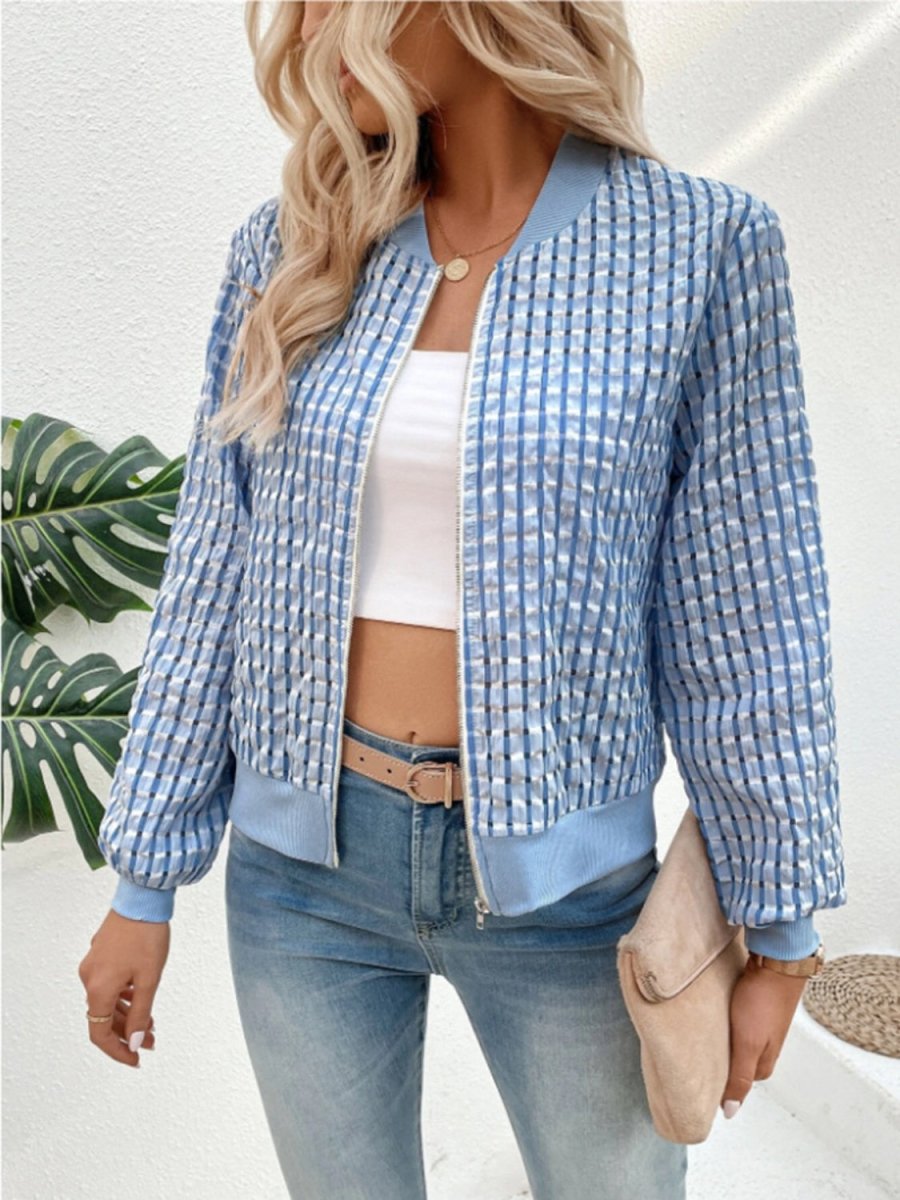 Zip Up Long Sleeve Jacket - Outerwear