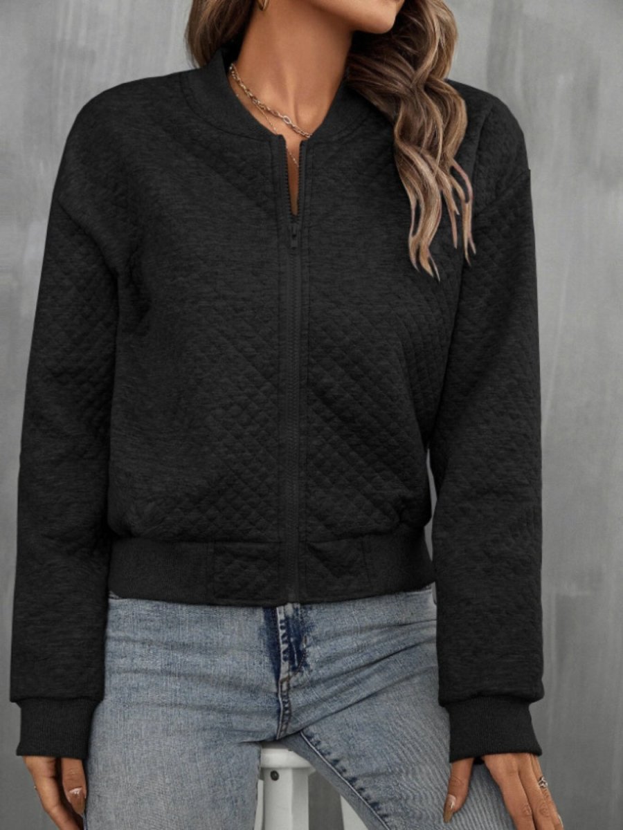 Zip Up Long Sleeve Jacket - Outerwear