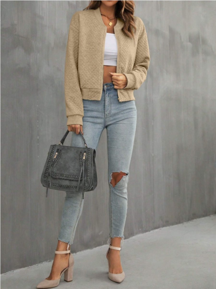 Zip Up Long Sleeve Jacket - Outerwear