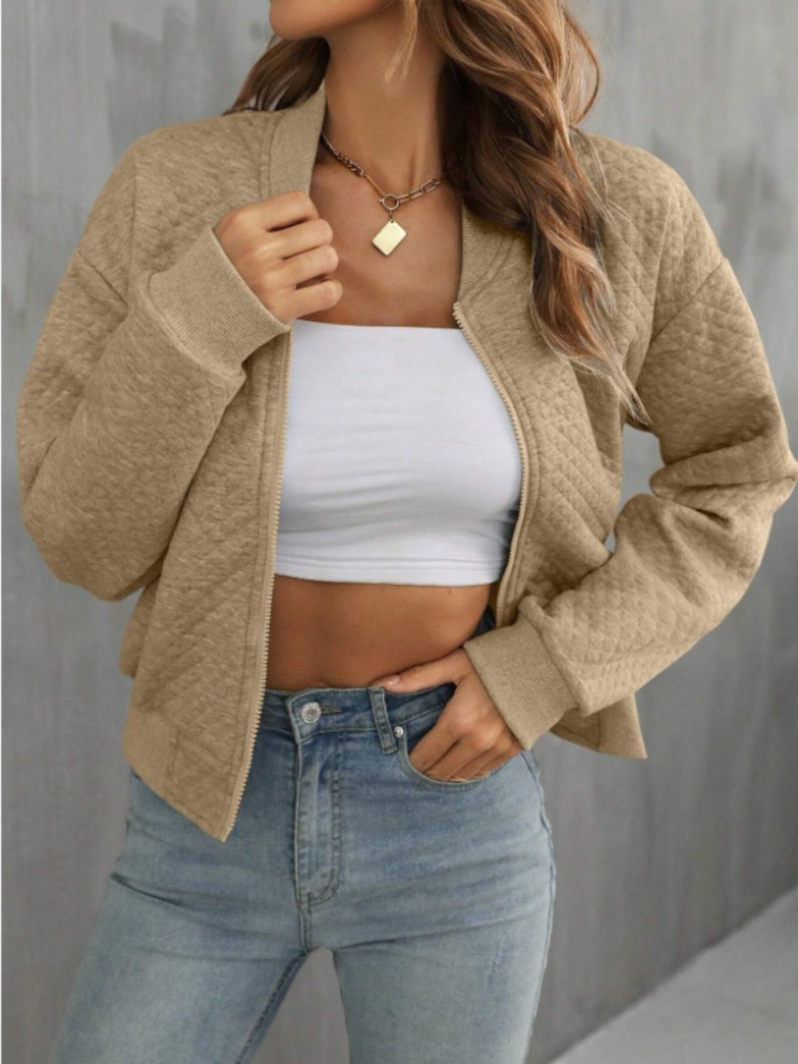 Zip Up Long Sleeve Jacket - Outerwear