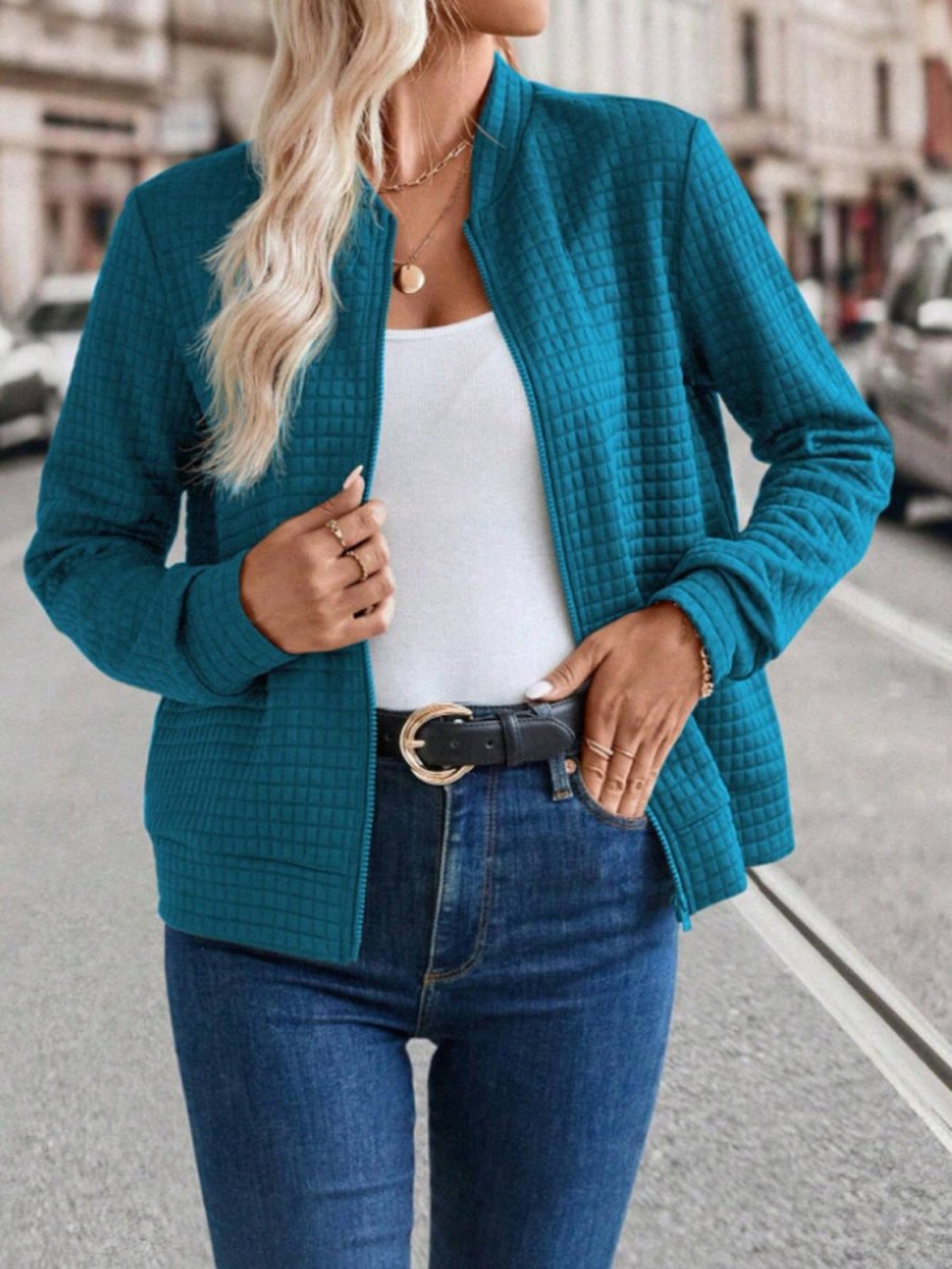 Zip Up Long Sleeve Jacket - Outerwear
