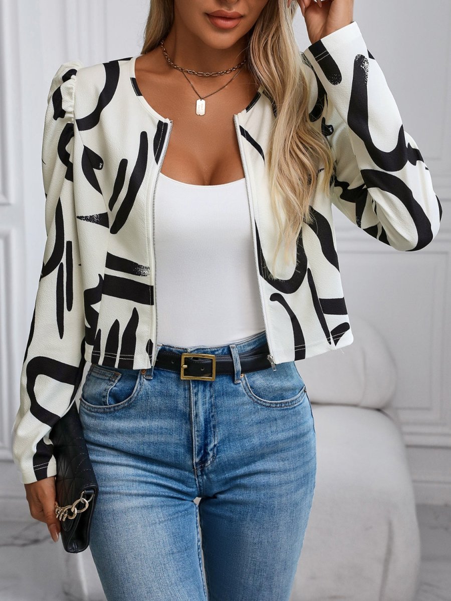 Zip Up Long Sleeve Jacket - Outerwear