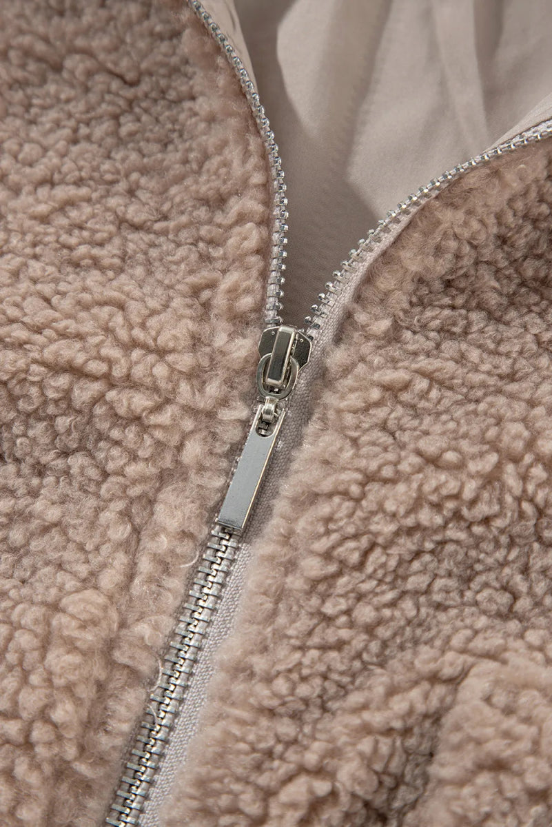 Zip Up Long Sleeve Plush Jacket - Outerwear