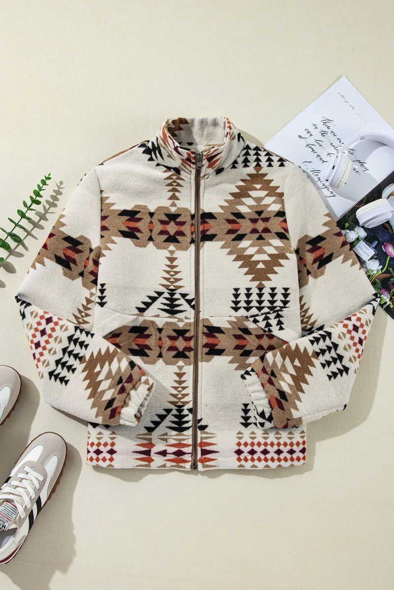 Zip Up Mock Neck Jacket - Outerwear