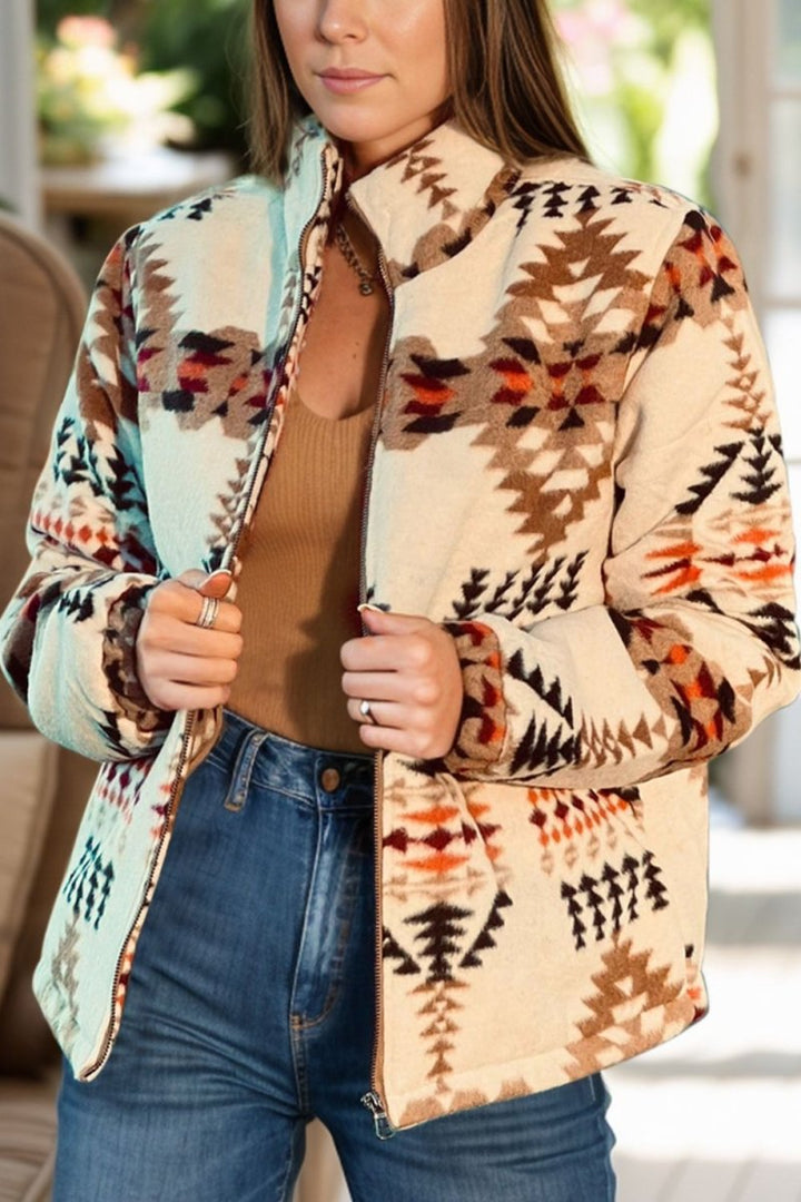 Zip Up Mock Neck Jacket - Outerwear