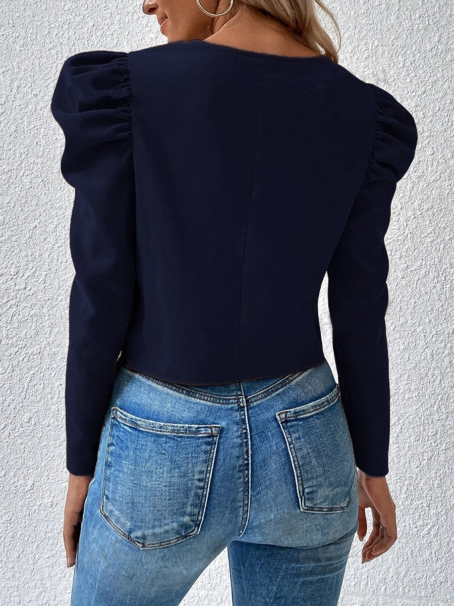 Zip Up Puff Sleeve Jacket - Outerwear