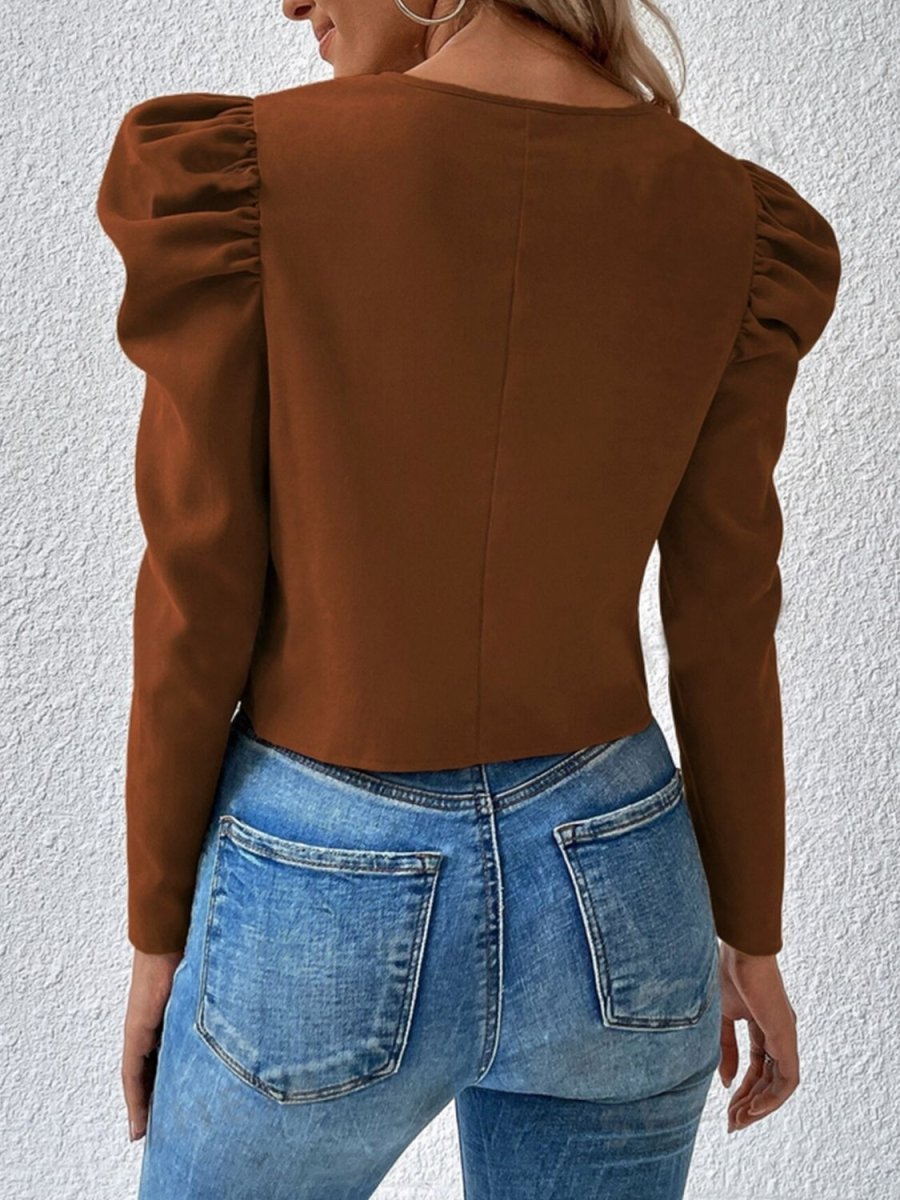 Zip Up Puff Sleeve Jacket - Outerwear