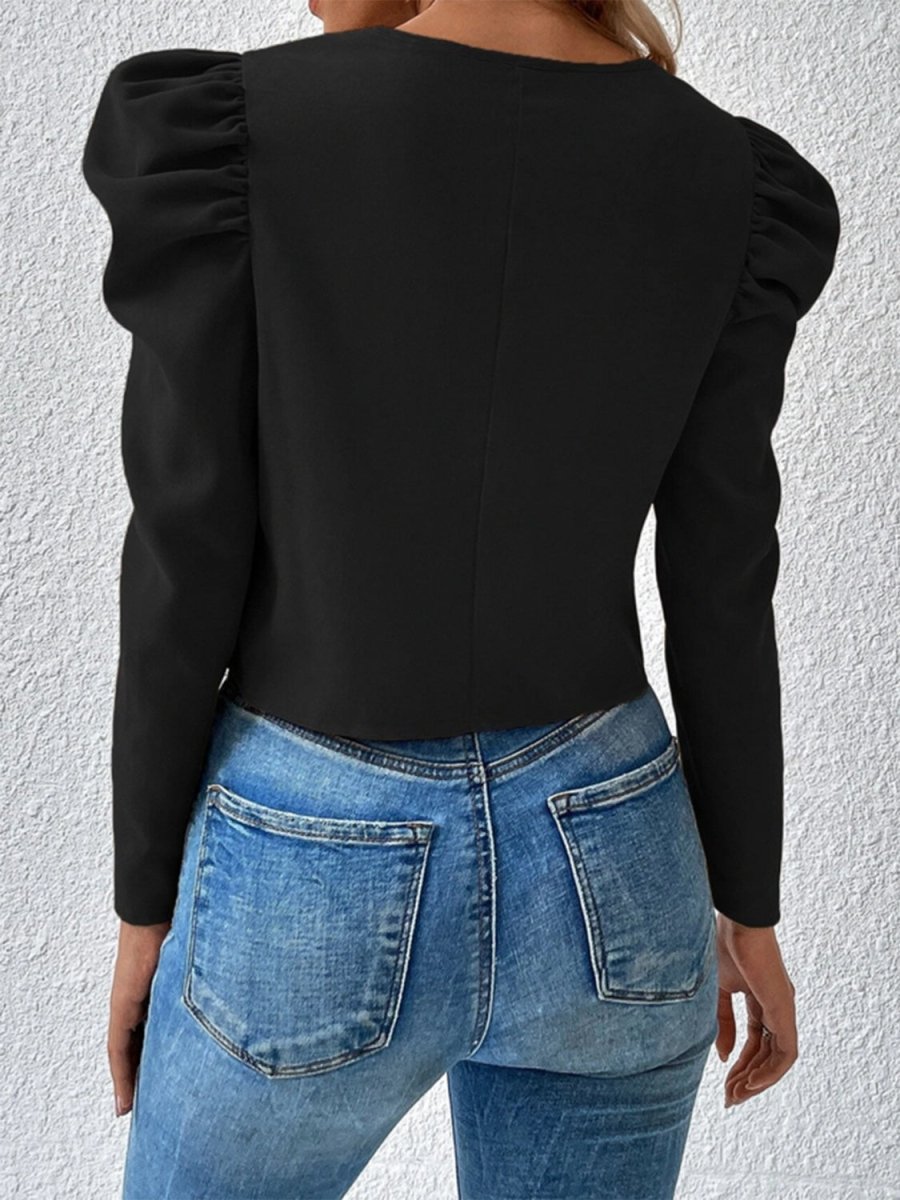 Zip Up Puff Sleeve Jacket - Outerwear