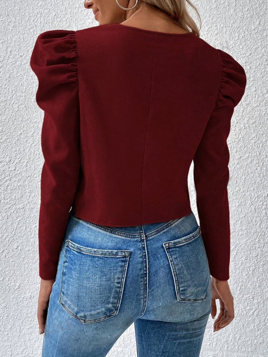 Zip Up Puff Sleeve Jacket - Outerwear