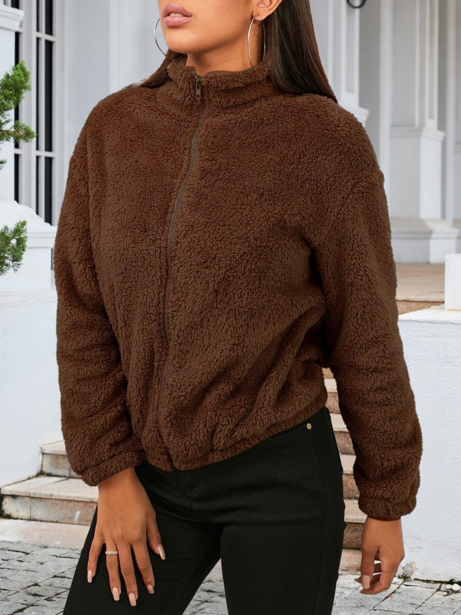 Zip Up Turtleneck Long Sleeve Jacket - Outerwear
