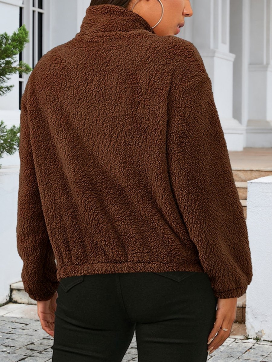 Zip Up Turtleneck Long Sleeve Jacket - Outerwear