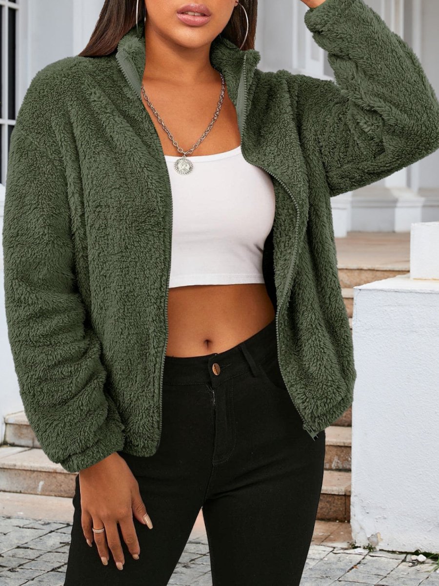 Zip Up Turtleneck Long Sleeve Jacket - Outerwear