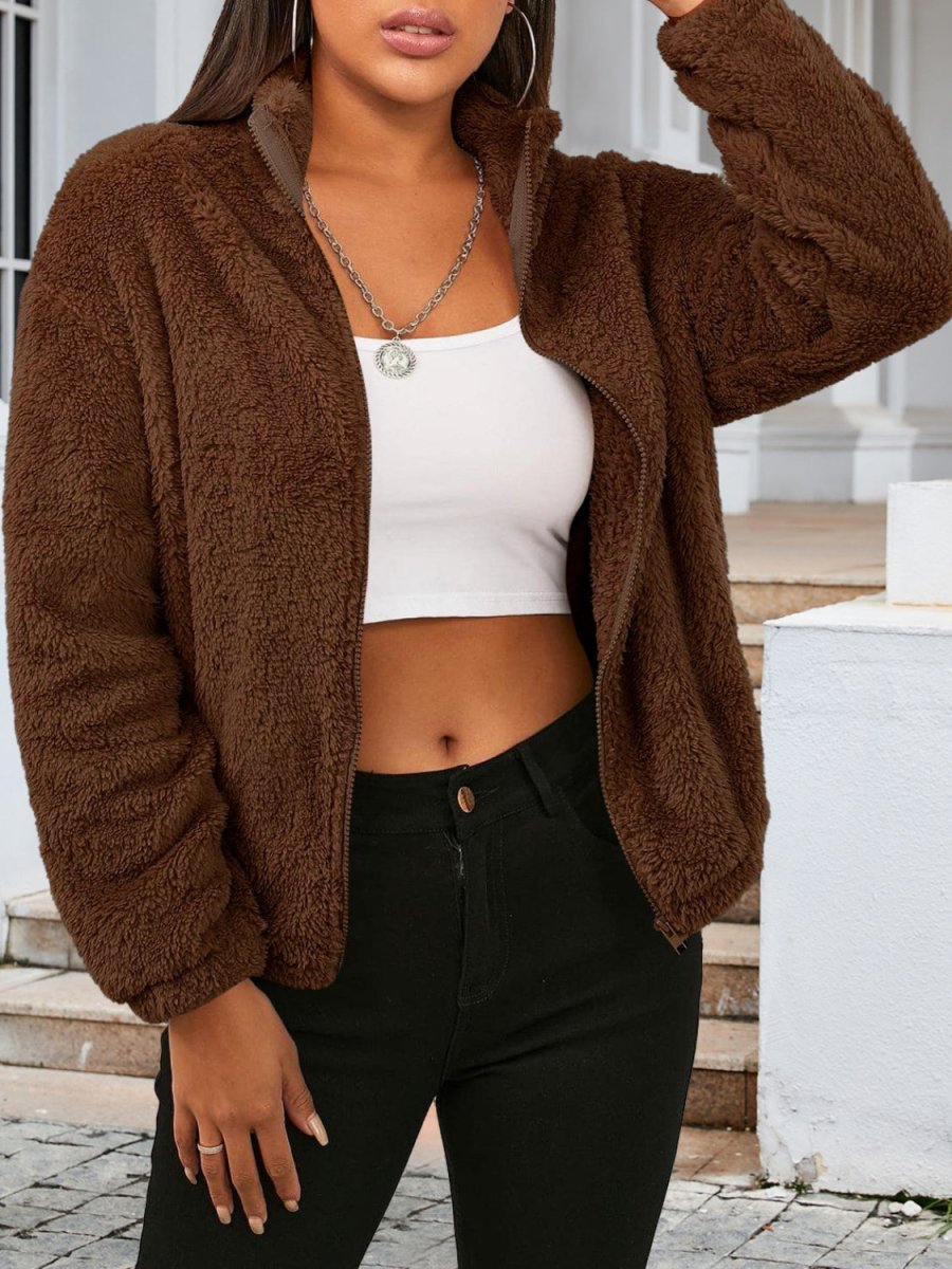 Zip Up Turtleneck Long Sleeve Jacket - Outerwear