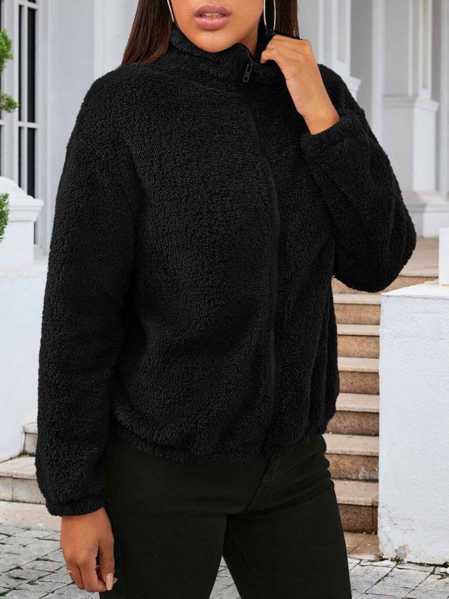 Zip Up Turtleneck Long Sleeve Jacket - Outerwear
