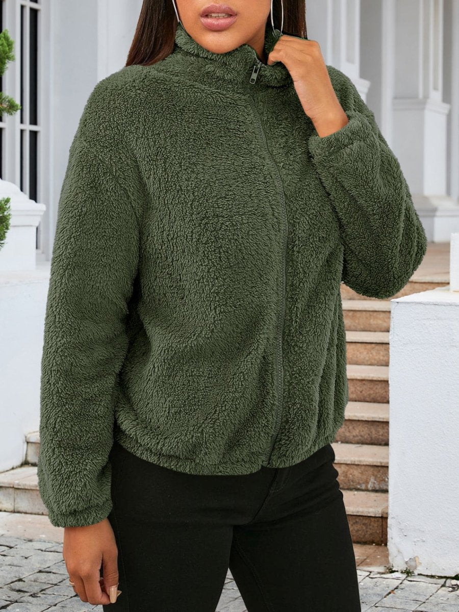 Zip Up Turtleneck Long Sleeve Jacket - Outerwear