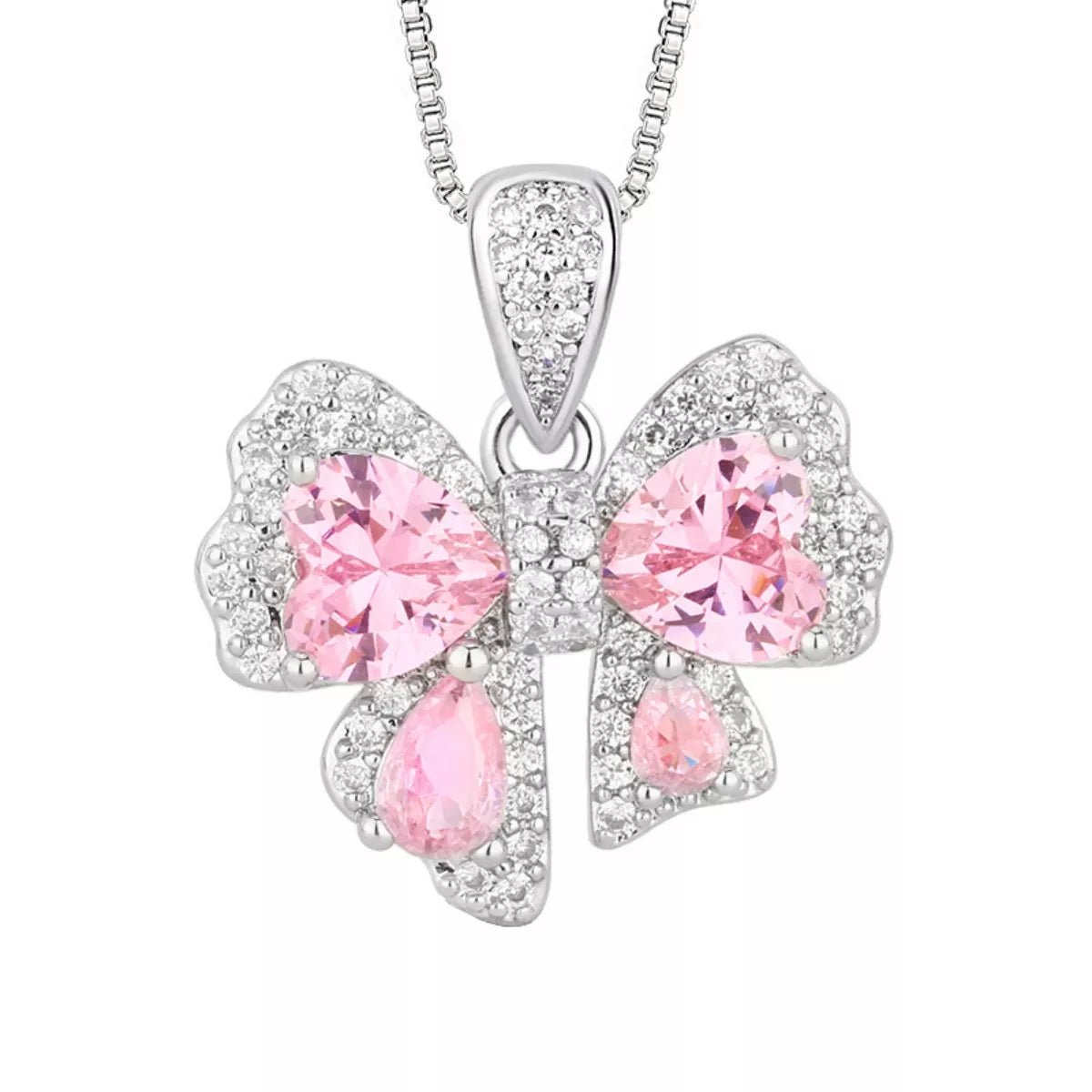 Zircon Bow Pendant Necklace - 