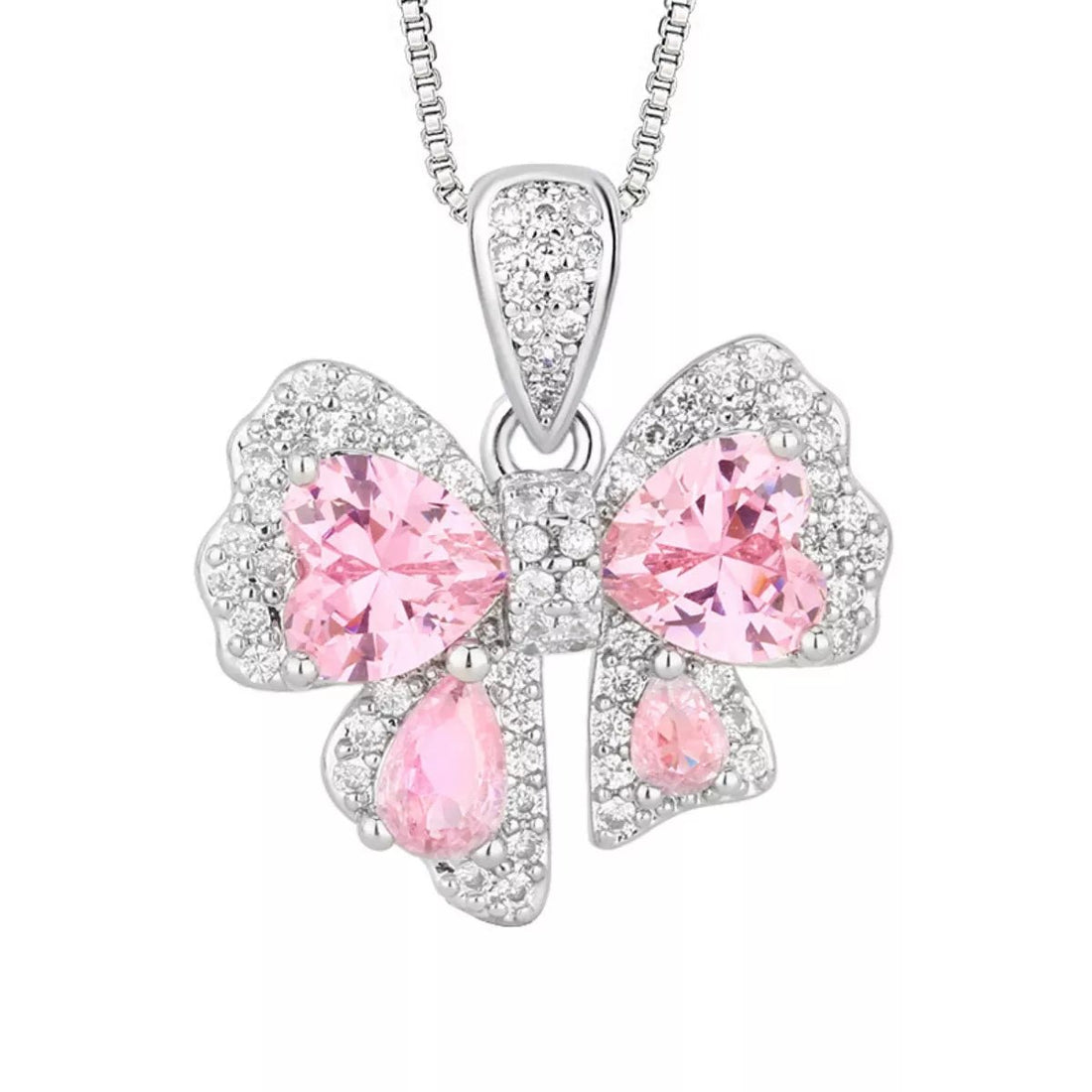 Zircon Bow Pendant Necklace - 